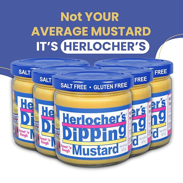 HERLOCHER’S DIPPING MUSTARD – SWEET & TANGY MUSTARD DIP, 8 OZ JAR | GLUTEN-FREE, SALT-FREE, FAT-FREE | PERFECT PRETZEL & SNACK DIP | MADE IN USA