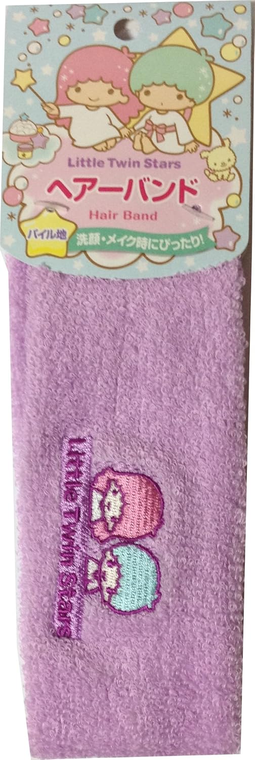 Sanrio Little Twin Stars Pile fabric Embroidered face Headbands 18cm × 6.5 cm Hair Styling Washing face Makeup (Purple)