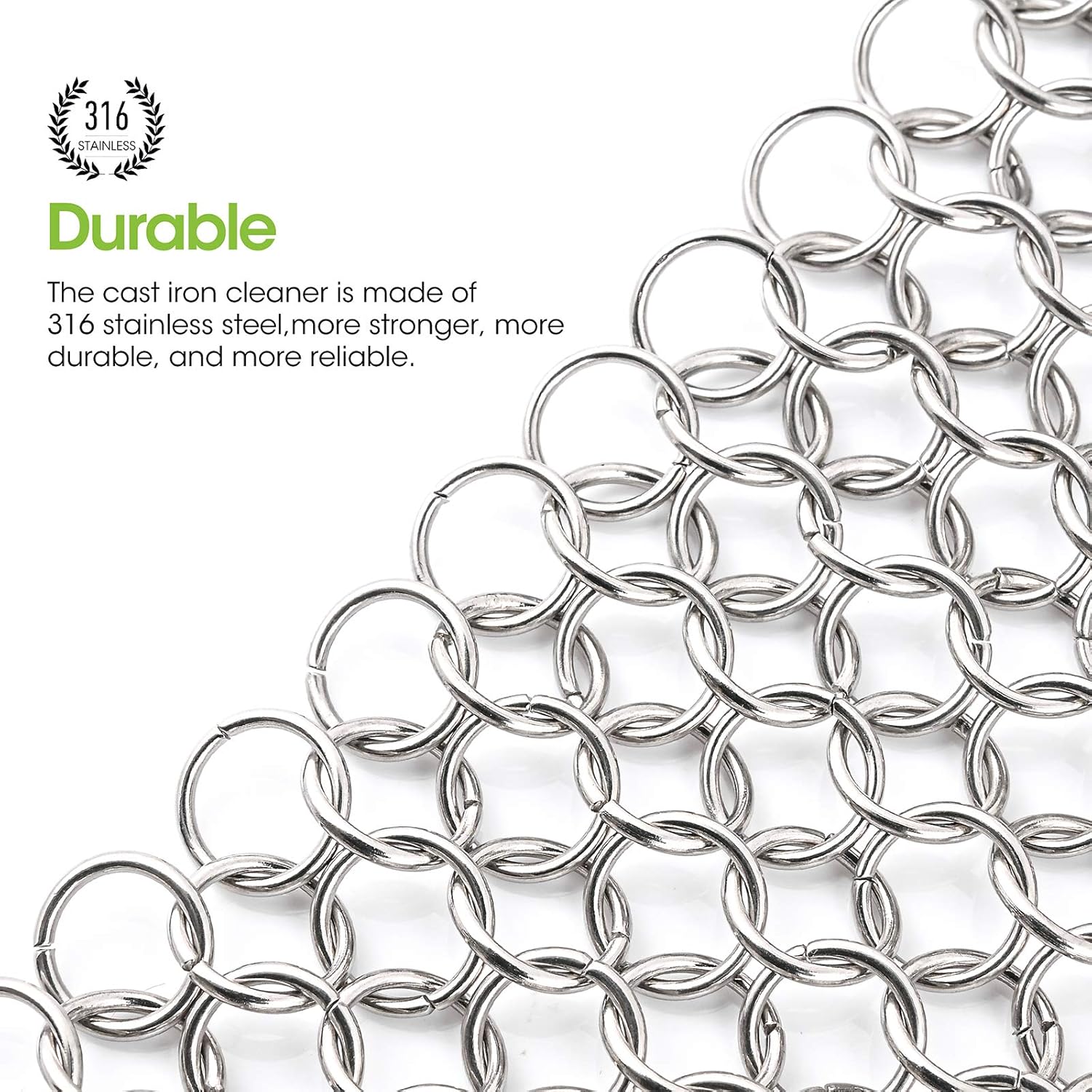 Cast Iron Cleaner, Premium Stainless Steel Cast Iron Scrubber, 8"x6" Rectangular Metal Chainmail Scrubber with Hanging Ring, Ultra-hygienic Anti-Rust Cast Iron Scraper: Health & Personal Care