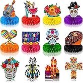 12 Pieces Day of the Dead Honeycomb Centerpieces,Dia De Los Muertos Table Decorations Sugar Skull Party Table Topper Cutout for Halloween Mexican Theme Party Favors Supplies