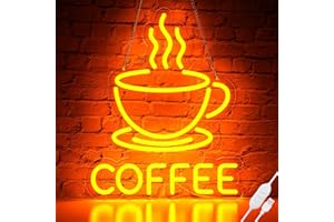 Basaneon Coffee Neon Sign for Wall Decor, Dimmable USB Powered Bright Led Signs for Business Acrylic LED Neon Coffee Light up Sign for Shop Station Art Decor Party Decorations (15.7 * 12.8inches)