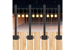 SUCHTALE String Light Mounting Pole, Wall Mounted Hanging Hook Rod for Outdoor Patio, Garden Deck, Fairy Lights, Indoor Wedding Party Decoration,Fence Post Extender with Holder, 1.3FT Heavy Duty 4 Pack Black