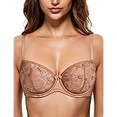 Wingslove Women's Sexy Lace Bra Sheer Balconette Bralette See-Through Bras Embroidered Unlined Underwire