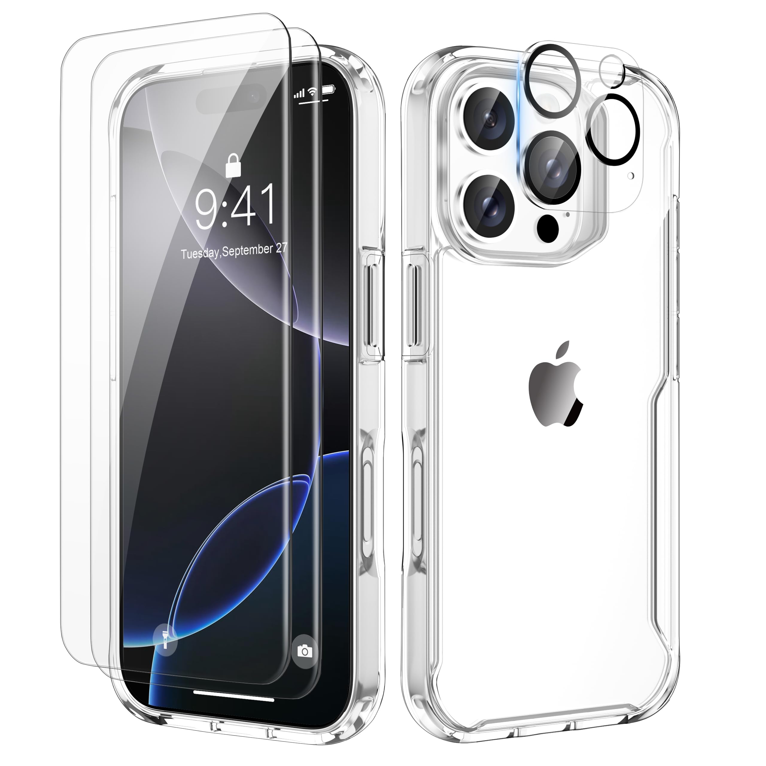 ORETECH Compatible with iPhone 16 Pro Max Case 6.9", with [2x HD Screen Protector & Camera Lens Protector], Soft Silicone Shockproof Anti-Scratch Clear PC Back Case Cover for iPhone 16 Pro Max - Clear — image 1