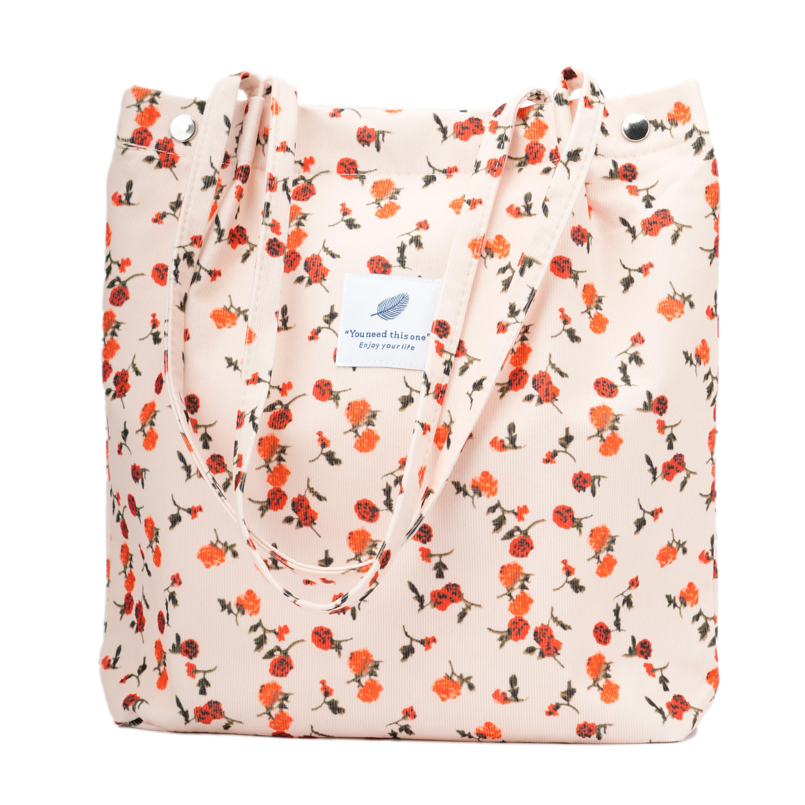 Photo 1 of Corduroy Tote Bag Cute Tote Bags for Women Shoulder Bag with Inner Pocket for Work Beach Travel and Shopping Grocery (Small Flower)