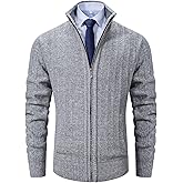 XinYangNi Men's Casual Full Zip Slim Thick Knitted Cardigan Sweaters with Pockets