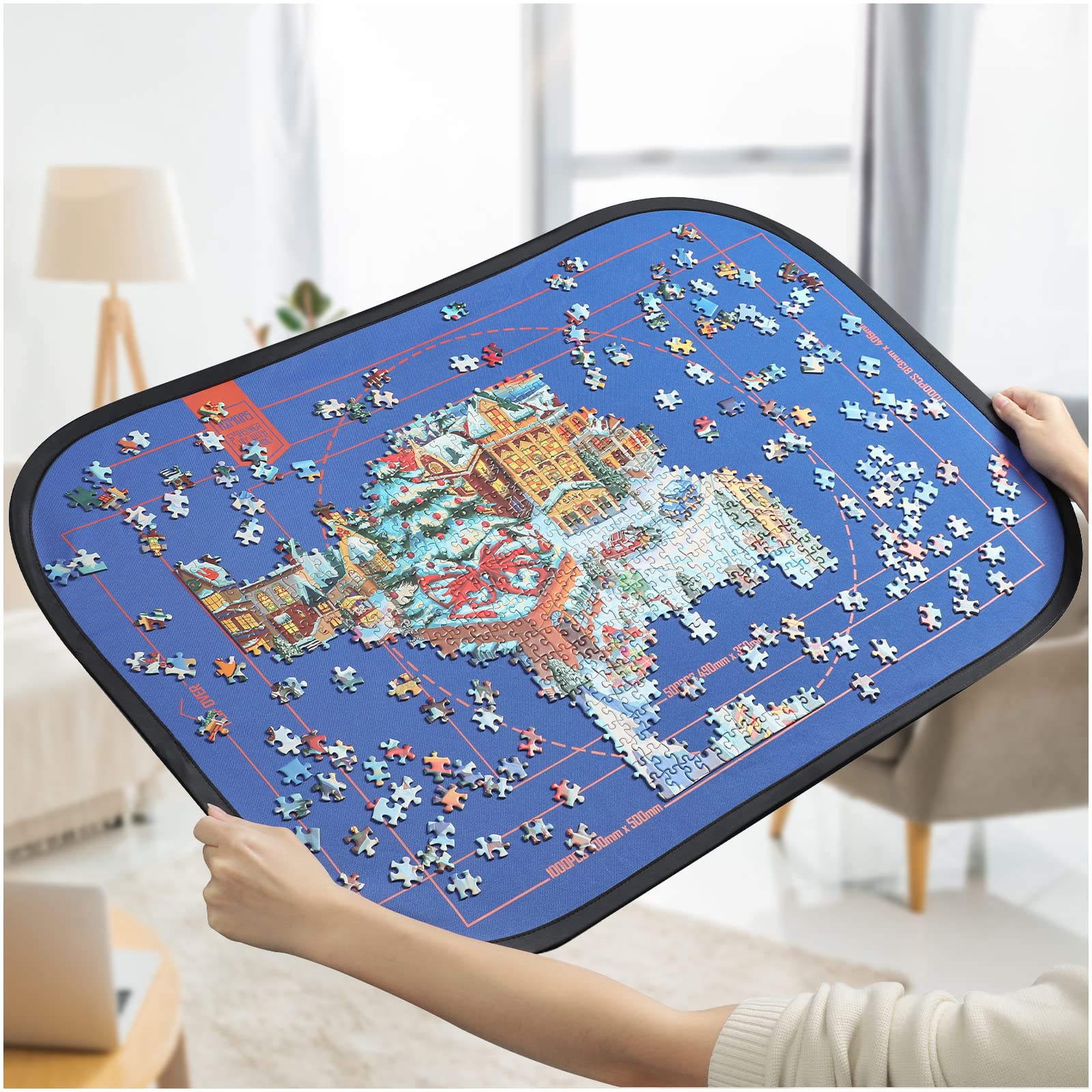 HXMARS Foldable Jigsaw Puzzle Board: Large Portable 1000 Pieces Puzzle Mat, Puzzle Storage Saver to 500 & 1000 Pieces with Storage Bag(Blue & Black)