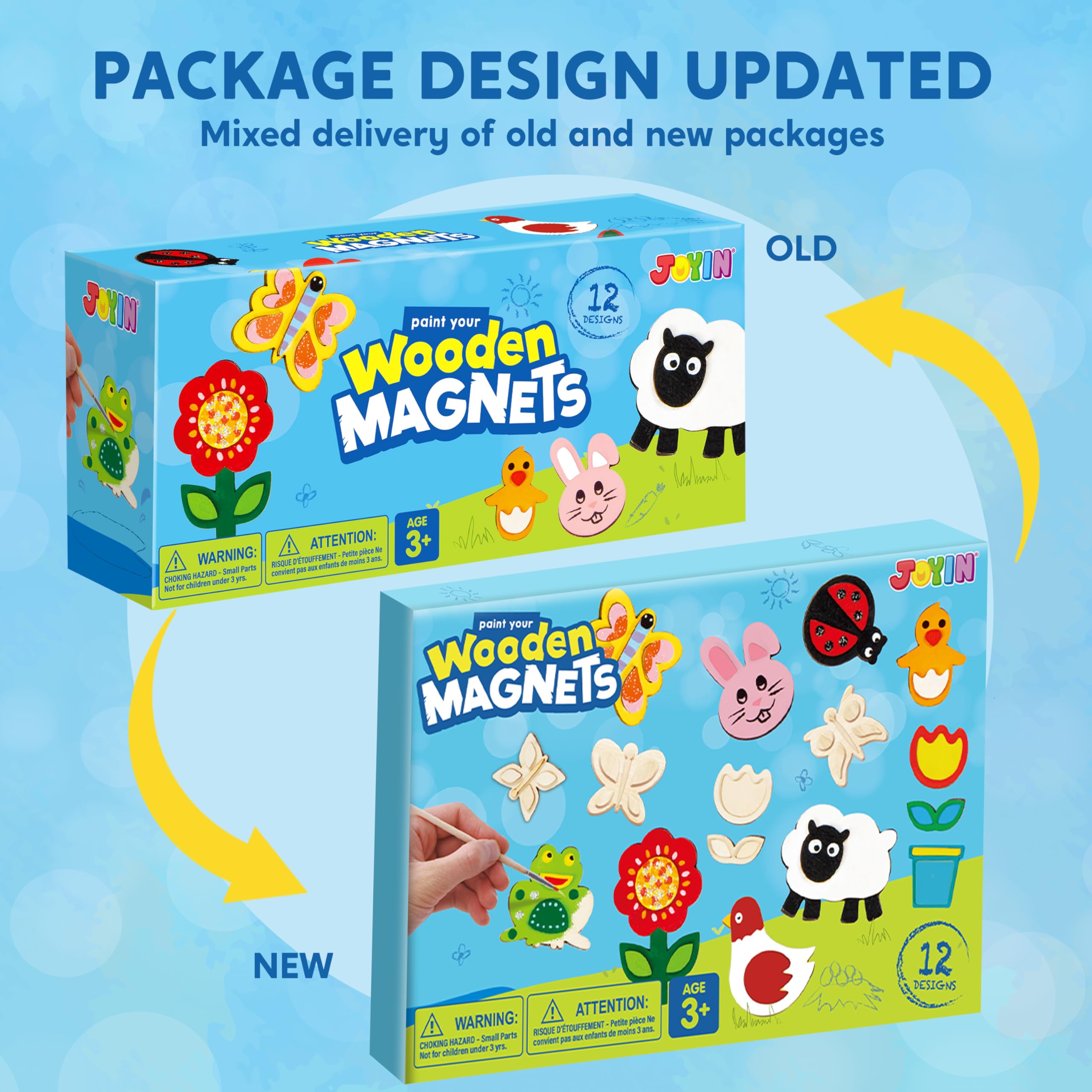 JOYIN 12 Wooden Magnet Creativity Arts & Crafts Painting Kit for Kids, Decorate Your Own Painting Gift for Halloween Crafts, Birthday Parties and Family Crafts, Party Favors for Boys Girls