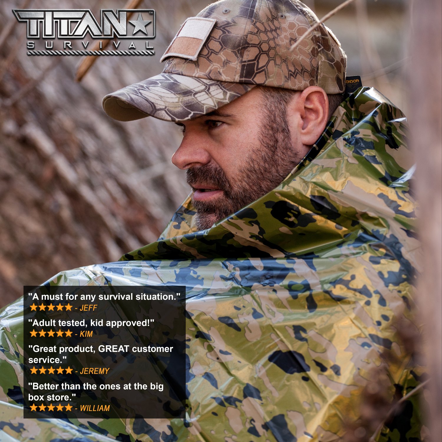TITAN TwoSided Emergency Mylar Survival Blankets, 5Pack Forest Camo