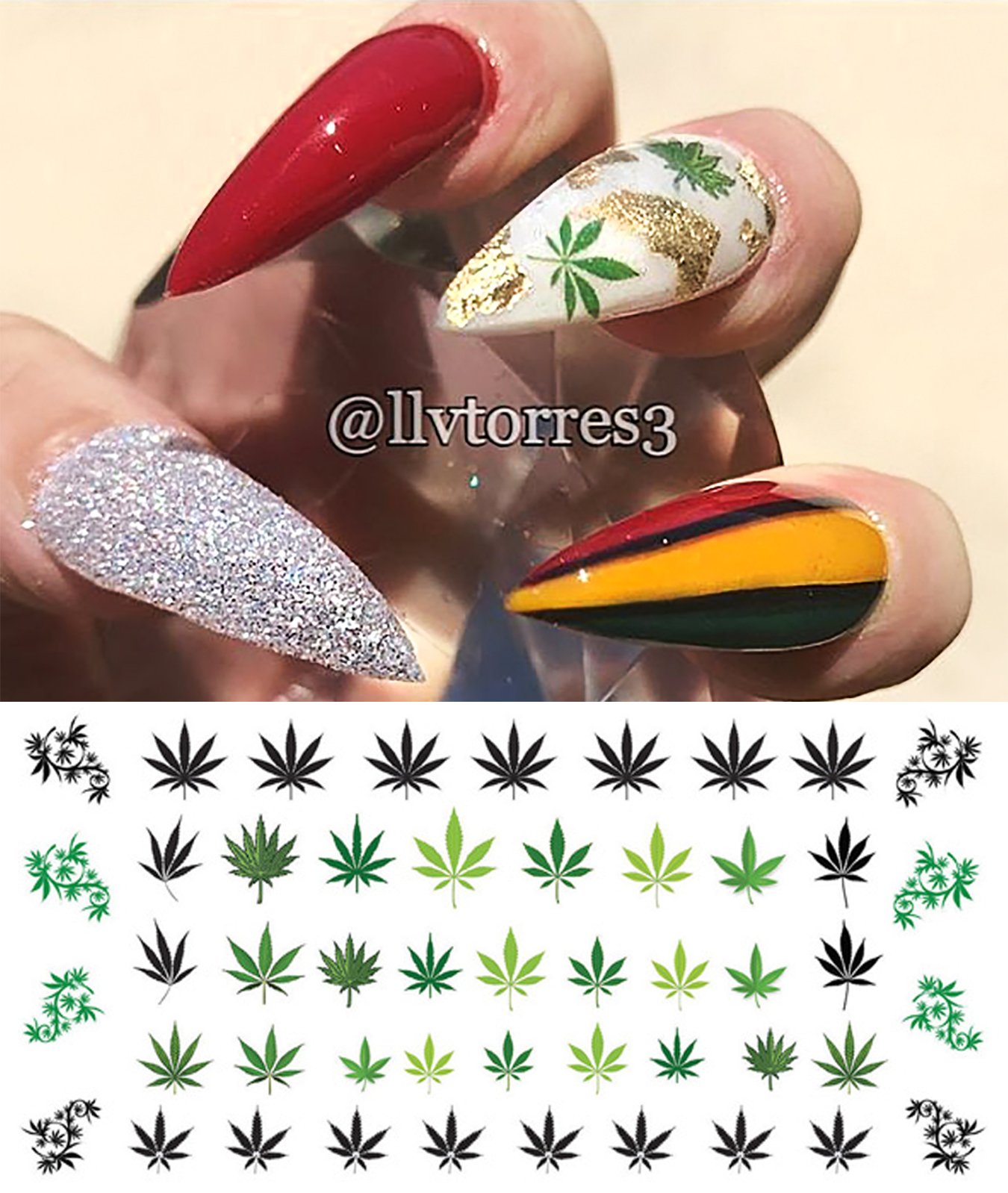 Marijuana Pot Leaf Rainbow Color Nail Art Decals Beauty