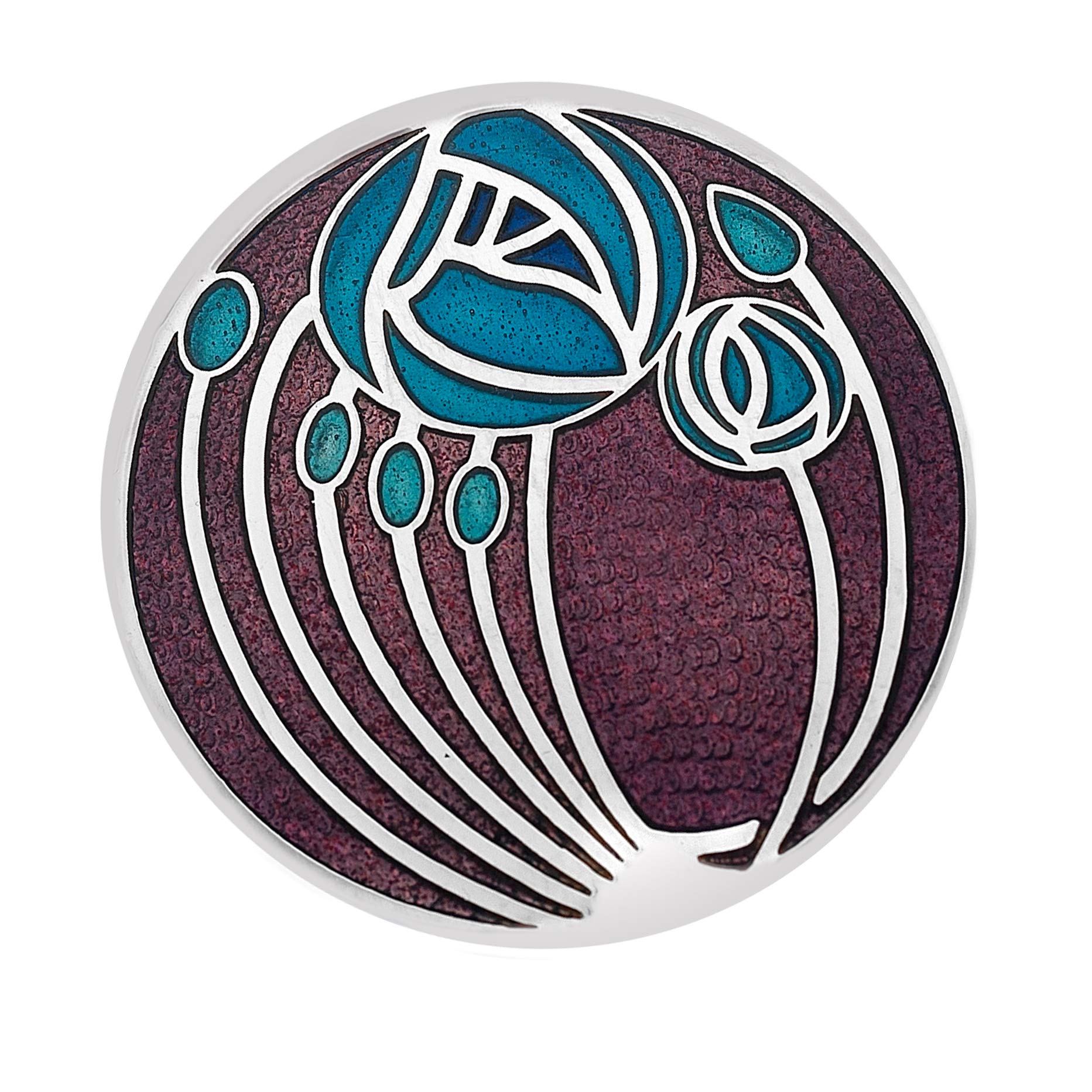 Sea Gems Ladies Rennie Mackintosh Design 40MM Round Roses and Buds Brooch in Gift Box 7702 (Turquoise)