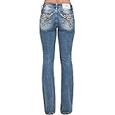 Miss Me Women's Kezia Winged Cross Embellished Pockets Mid-Rise Bootcut Jeans