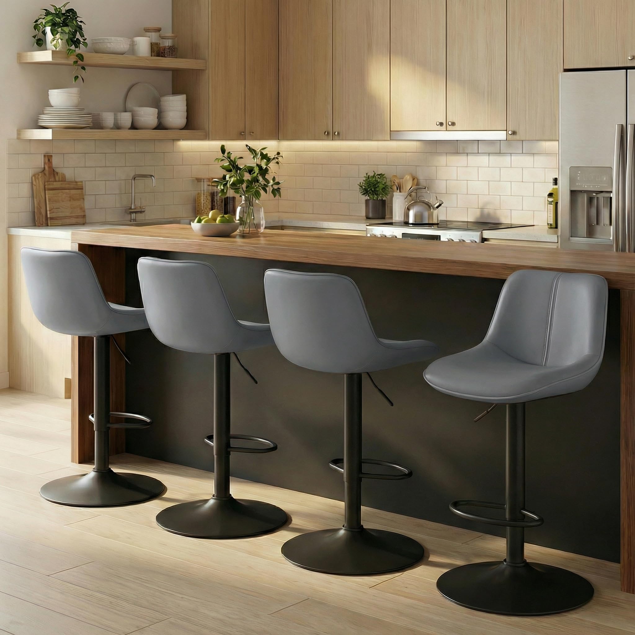 Photo 1 of *** PARTIAL SET *** VASAGLE Bar Stools Set of 4, Adjustable Height Swivel Barstools with Ergonomic Backrest, Synthetic Leather, Larger Metal Base, Modern Tall Bar Chairs for Kitchen Island, Slate Gray