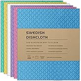 RHVQ Swedish Dishcloths 6-Pack, Super Absorbent & Quick-Dry Reusable Dish Towels, Biodegradable Kitchen Sponge Cloths for Dishes, Countertops, Glass & Car