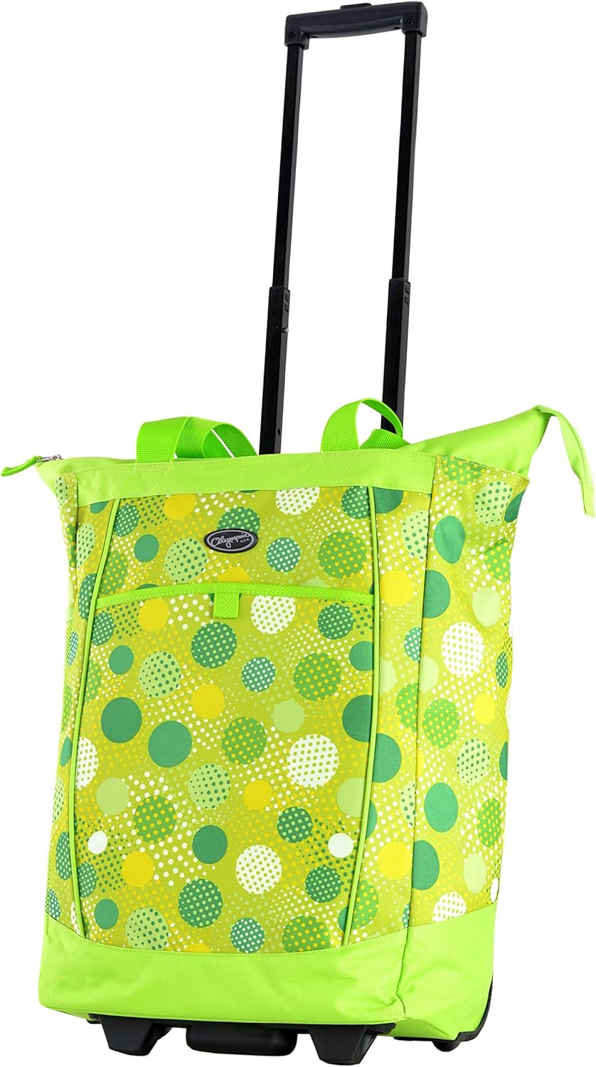 Olympia Fashion Rolling Shopper Tote - Lime Polka Dots, 2300 cu. in.