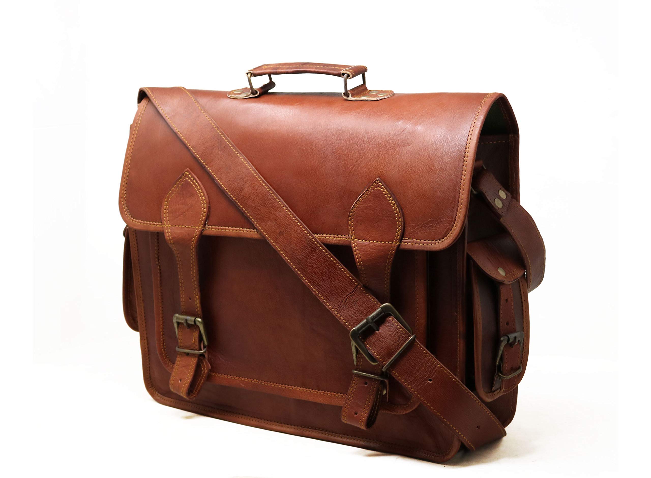 Jaald 16" Leather Messenger Bag Laptop case Office Briefcase Gift for Men Computer Distressed Shoulder Bag