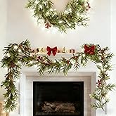 2PCS 6Ft Artificial Norfolk Pine Garlands, Real Touch Winter Christmas Garland, Green Artificial Greenery Garland for Table, Mantle, Wall, Indoor, Outdoor Christmas Decorations (2, 6FT)