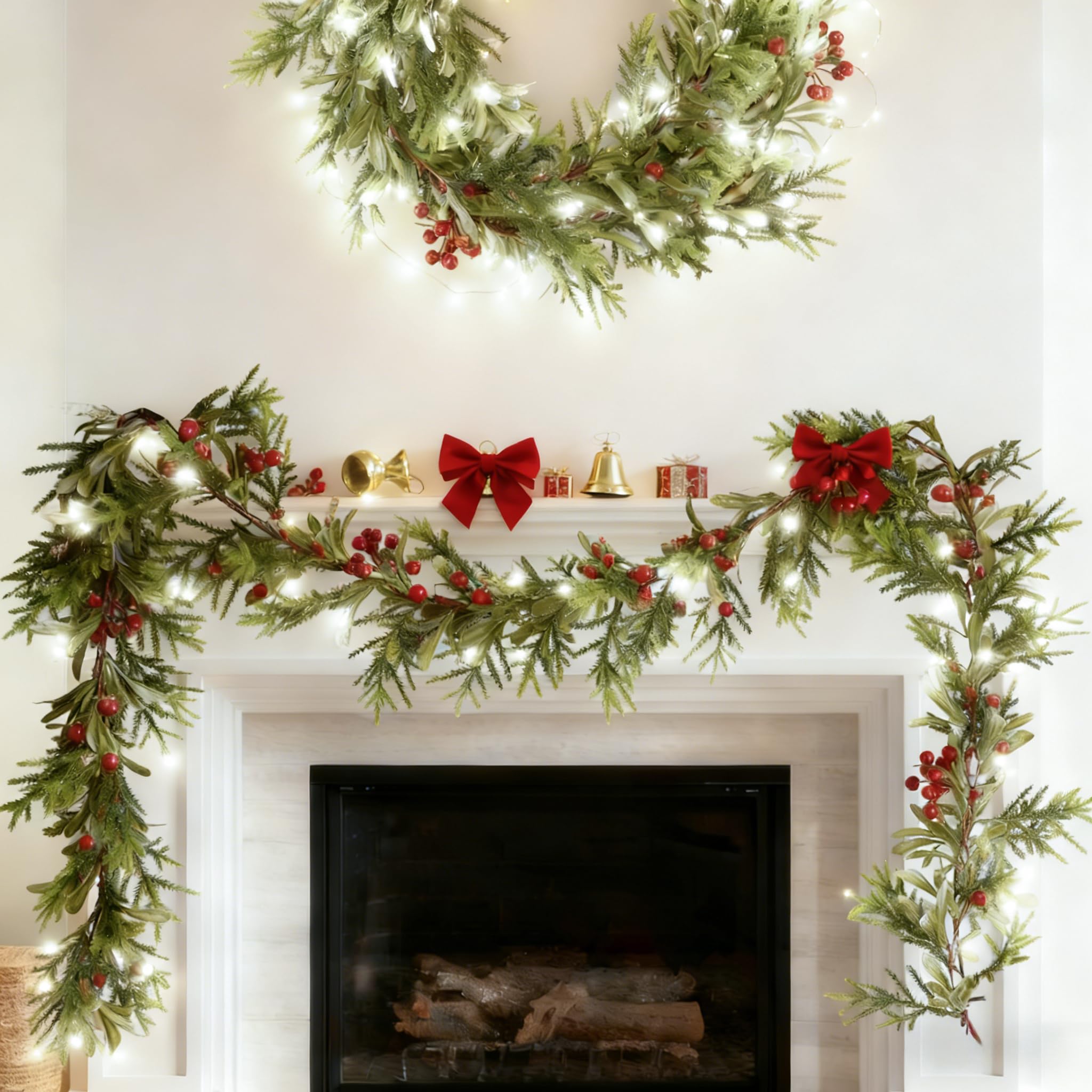 Photo 1 of 2PCS 6Ft Artificial Norfolk Pine Garlands, Real Touch Winter Christmas Garland, Green Artificial Greenery Garland for Table, Mantle, Wall, Indoor, Outdoor Christmas Decorations (2, 6FT)