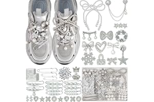 DoDoBeads 332 Pcs Junk Socks Charms Kit, Silver Shoe Charms for Sneakers, Pearl and Rhinestone Sock Charm with Safety Pins, DIY Accessories for Decorating and Personalizing Socks