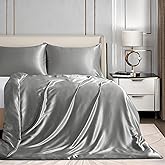 Homiest 48"x72" Weighted Blanket Cover, Light Grey Satin Weighted Blanket with 8 Ties, Removable Zippered Duvet Cover for Adults