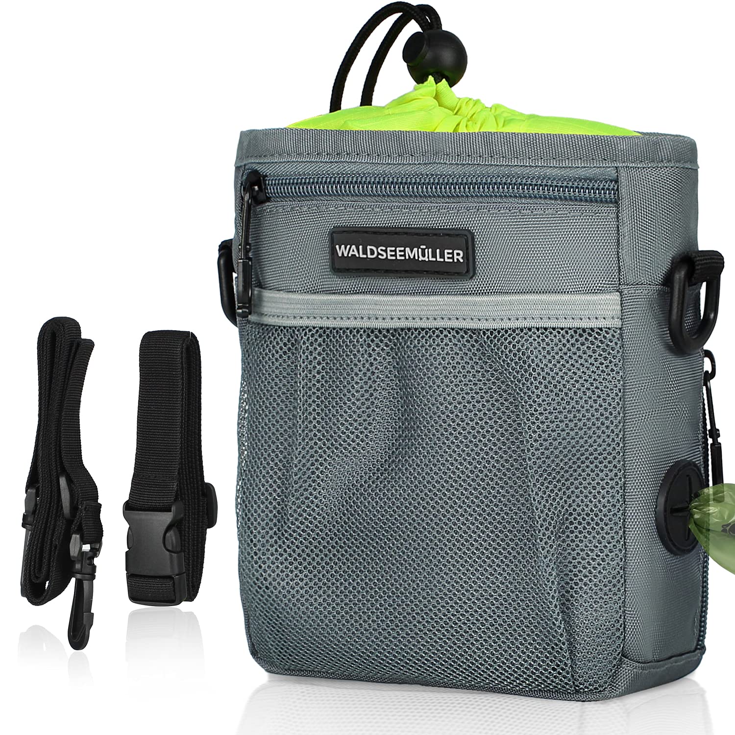 Waldseemüller Dog Treat Pouch, Dog Walking Bag Treat Pouch for Dog Training with Multiple Pockets and Built-In Poop Waste Bags Dispenser, Adjustable Belt 3 Ways to Wear, Grey