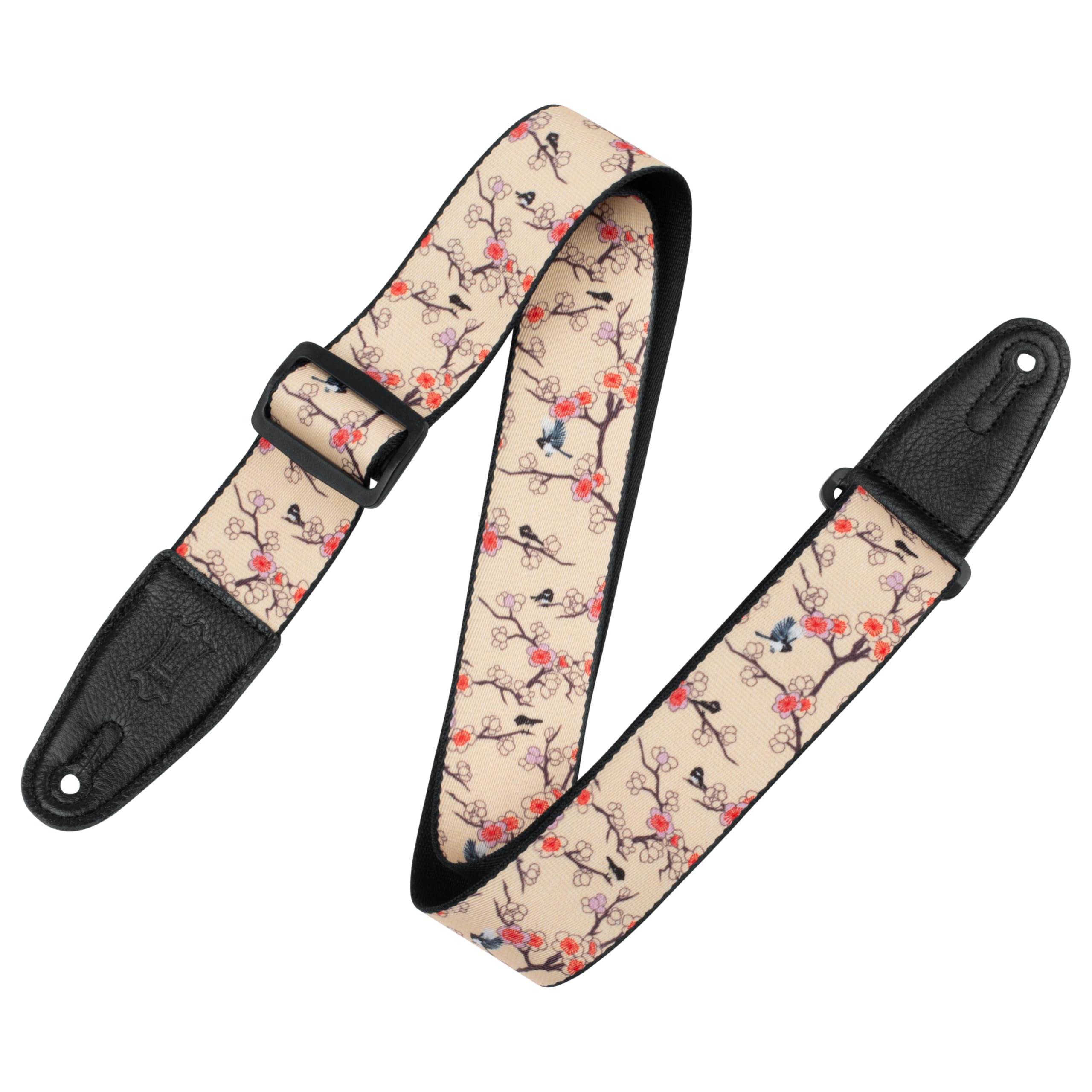 Levy's Leathers Guitar Strap MPD2-115 Prints Polyester With Leather Ends 2" - Cherry Trees Birds