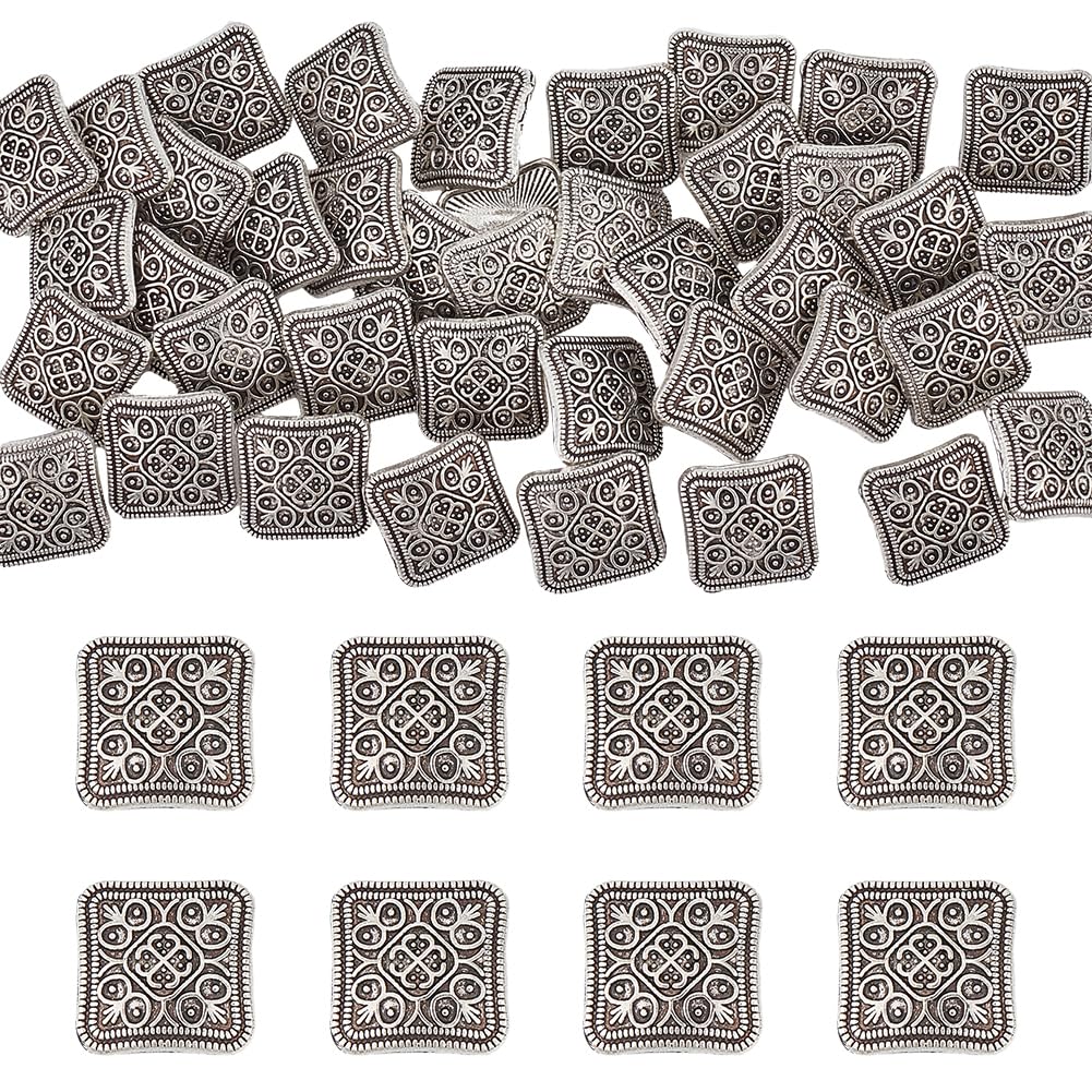 UNICRAFTALE About 40Pcs 2.2mm Hole Vintage Square Shank Buttons 13mm Length Retro Antique Silver Metal Shank Blazer Buttons Tibetan Style Sewing Buttons for Uniforms Suits Blazer Coat Jacket