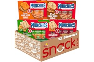 Munchies Baked Sandwich Crackers Variety Pack, Cheese Peanut Butter, Toast Peanut Butter, Doritos Nacho Cheese, and Doritos Jalapeno Cheese (Pack of 32 sleeves)