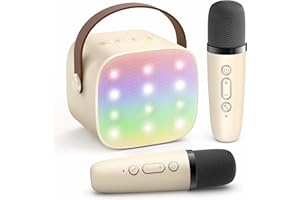 YLL Mini Karaoke Machine with 2 Wireless Microphones for Kids Adults, Portable Bluetooth Speaker Gift for Girls Toys 4, 5, 6, 7, 8, 10, 12+ Years Old Teens Birthday(Beige)