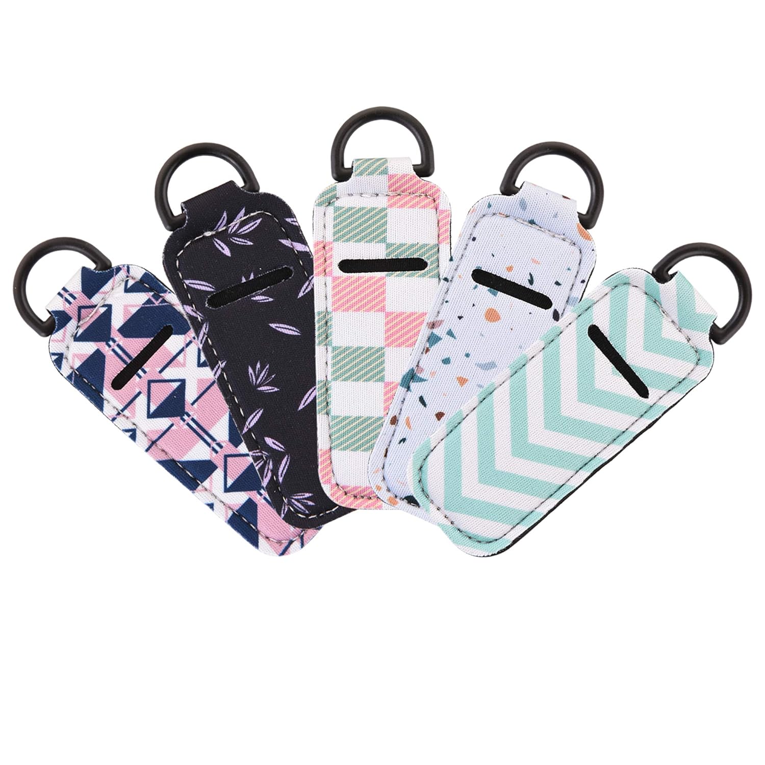 Bluecell 5pcs Chapstick Sleeve Lip Balm Holder Lipstick Holder Travel Accessories with Plastic D-ring (Geometry Pattern(5pcs)) : Beauty