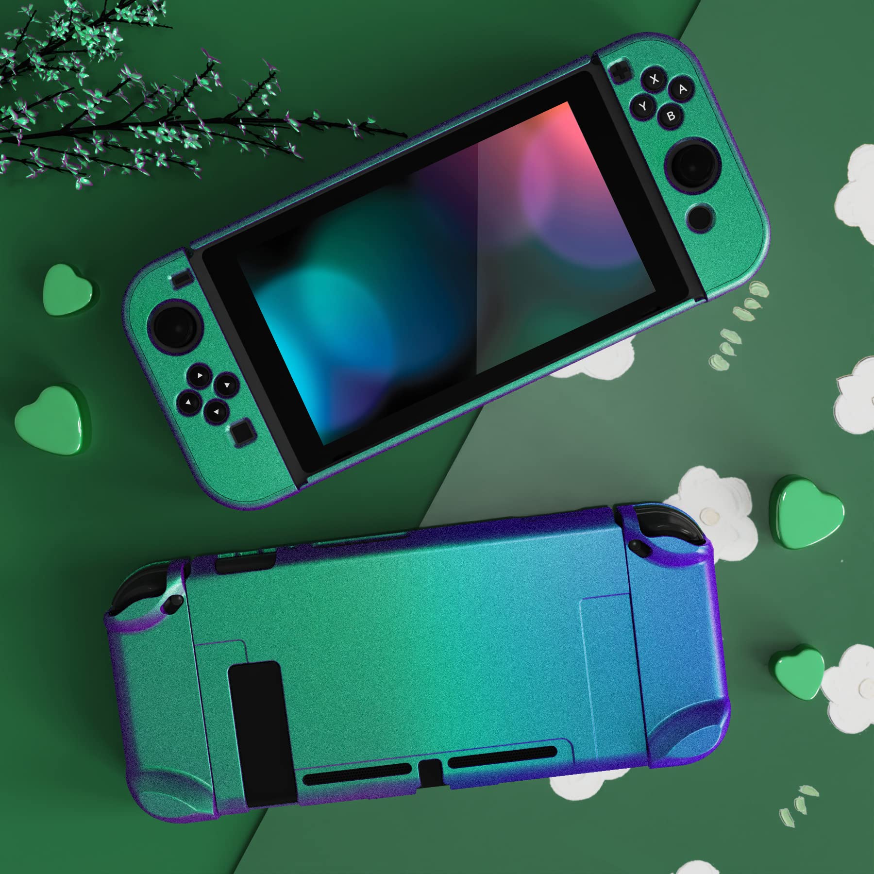 eXtremeRate PlayVital Cover for Nintendo Switch, Protective Case Protector for Switch, Shock-Absorbent Anti-Scratch Dockable Easy to Install Durable Hard Shell Game Accessories, Chameleon Green Purple