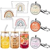 Hoolerry 9 Pcs Thank You Gifts for Women 16oz Glass Cup Motivational Pouch Employee Appreciation Keychain for Graduation Boss Coworkers Nurse Volunteers Team Gifts(Rainbow)