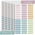 Pajean 480 Pcs Day of The Week Stickers Silver Foiled Date Covers Decorative Day of The Week Stickers Self Adhesive Removable Labels for Planners Journal School(1.6 x 0.4 Inch,Square)
