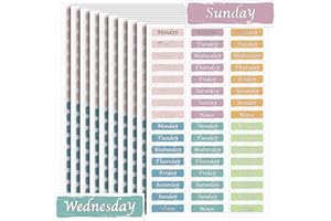 Pajean 480 Pcs Day of The Week Stickers Silver Foiled Date Covers Decorative Day of The Week Stickers Self Adhesive Removable Labels for Planners Journal School(1.6 x 0.4 Inch,Square)