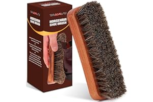 TAKAVU 6.7" Horsehair Shoe Shine Brush - 100% Soft Genuine Horse Hair Bristles - Unique Concave Design Wood Handle - Comfortable Grip, Anti Slip - for Boots, Shoes & Other Leather Care (#1)