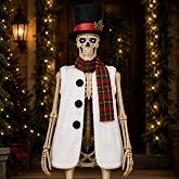 OceanCamel 3 Pcs Snowman Outfits for 12 Ft Skeleton Outdoor Christmas Decor | Top Hat, White Tunic and Plaid Scarf Turn a Giant Skeleton into a Snowman for Winter Porch and Christmas Party Displays