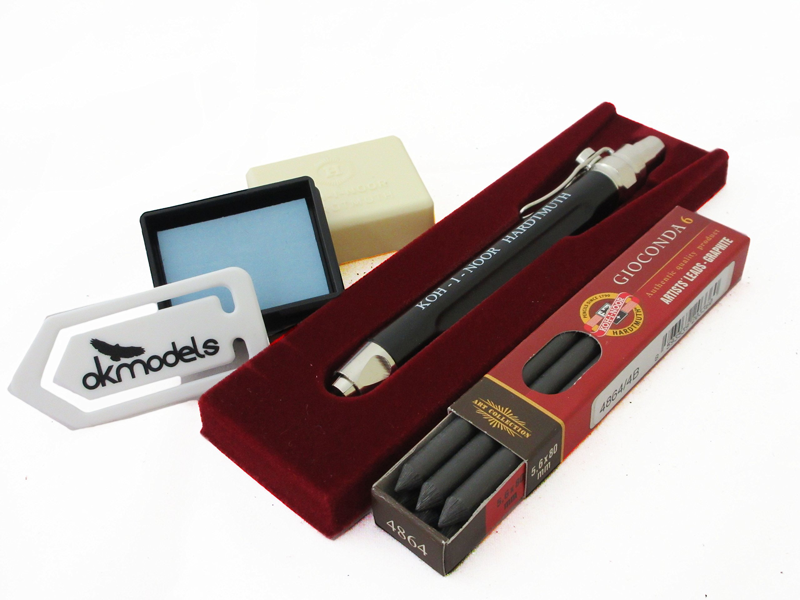 KOH-I-NOOR 5311 5.6mm Diameter Mechanical Clutch pencil set 4864/4B leads, eraser and paper clip