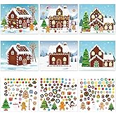 30 Sheets Make a Gingerbread House Stickers DIY Craft, Christmas Gingerbread House Crafts Activities Games Xmas Party Supplies, 15 Sets (Dark Brown)
