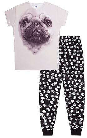 Der Pyjama Factory Super Cool Mops 3D Lange Mädchen Pyjama Paw Print PJ 9-14 Jahre