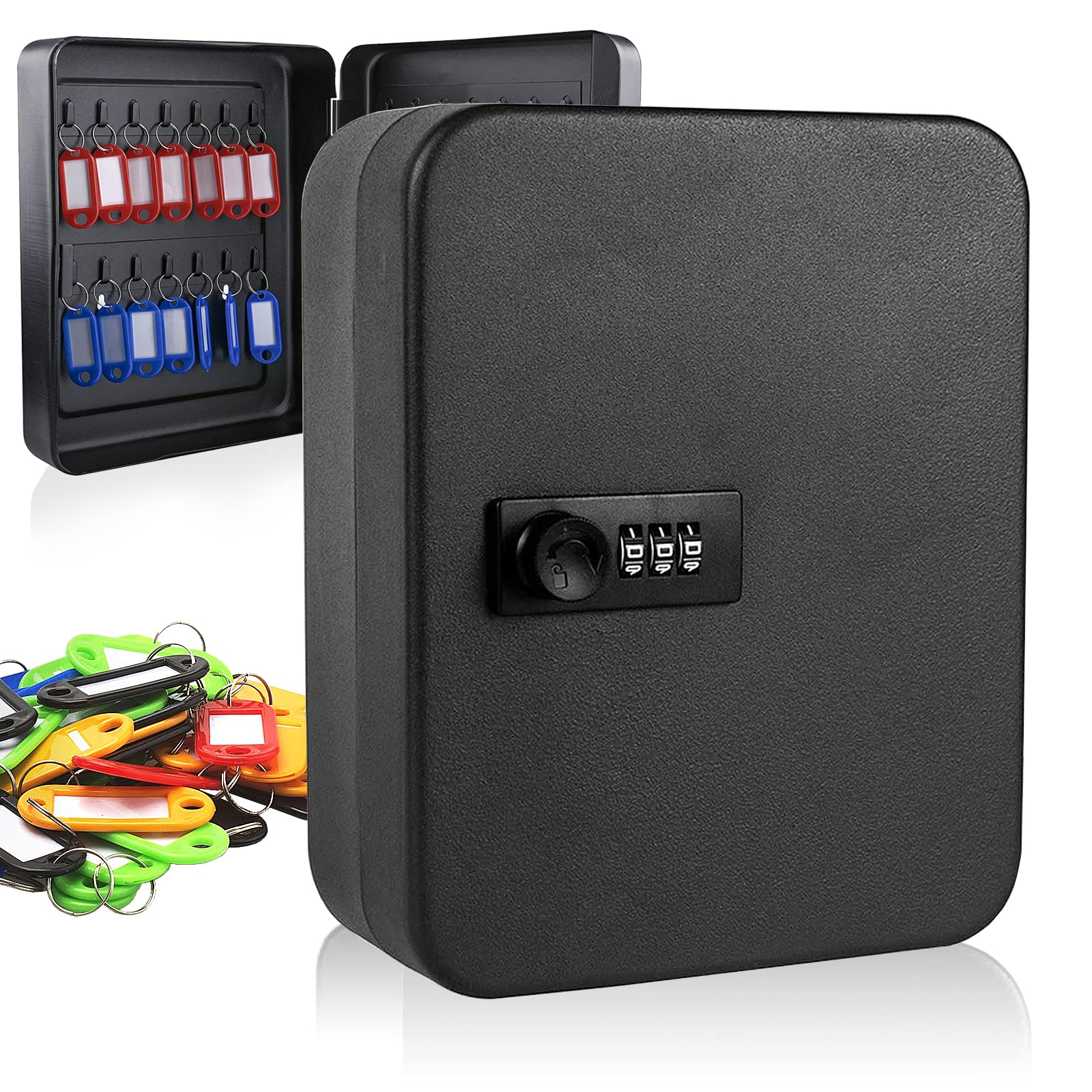 Qulable Combination Key Safe - Wall Mounted Key Box 28-key Steel Key Cabinet - Key Lock Box Outdoor with Code & 30 Key Tags Keysafe Outside Security for House Property Garage (Combination Lock-28) — image 1