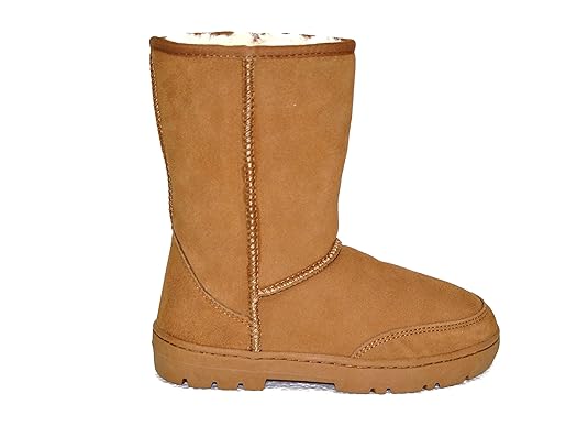SUPER s6x Lammfell Stiefel Halbschaft Damen Stiefel Australisches Lammfell Lammfell Boots Cognac - braun - grau mit beigen La