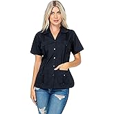 Mojito Collection Women's Cotton Blend Classic Short Sleeve 4-Pocket Guayabera