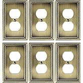 TREEWELL 6-Pack Duplex Outlet Cover Plate, Antique Brass Metal Wall Plates for Electrical Outlets, 1 Gang Receptacle Cover, Pearls Decorative Switch Plates and Outlet Covers