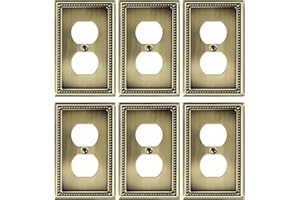 TREEWELL 6-Pack Duplex Outlet Cover Plate, Antique Brass Metal Wall Plates for Electrical Outlets, 1 Gang Receptacle Cover, Pearls Decorative Switch Plates and Outlet Covers