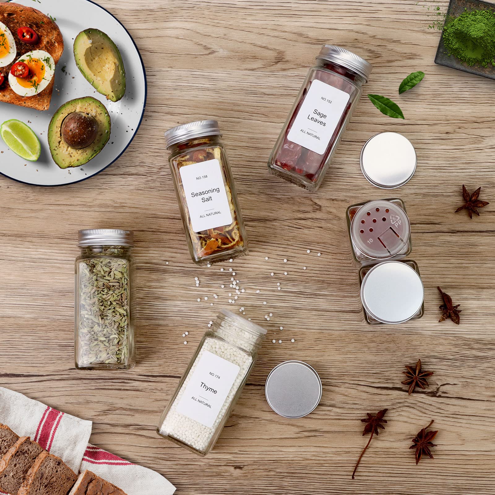 Spice Drawer Organizer with 24 Spice Jars and 216 Labels,Non-slip Rubber, Bamboo 4 Tier Spice Racks Tray Seasoning Containers for Kitchen Drawers,Cabinets,Countertops,13