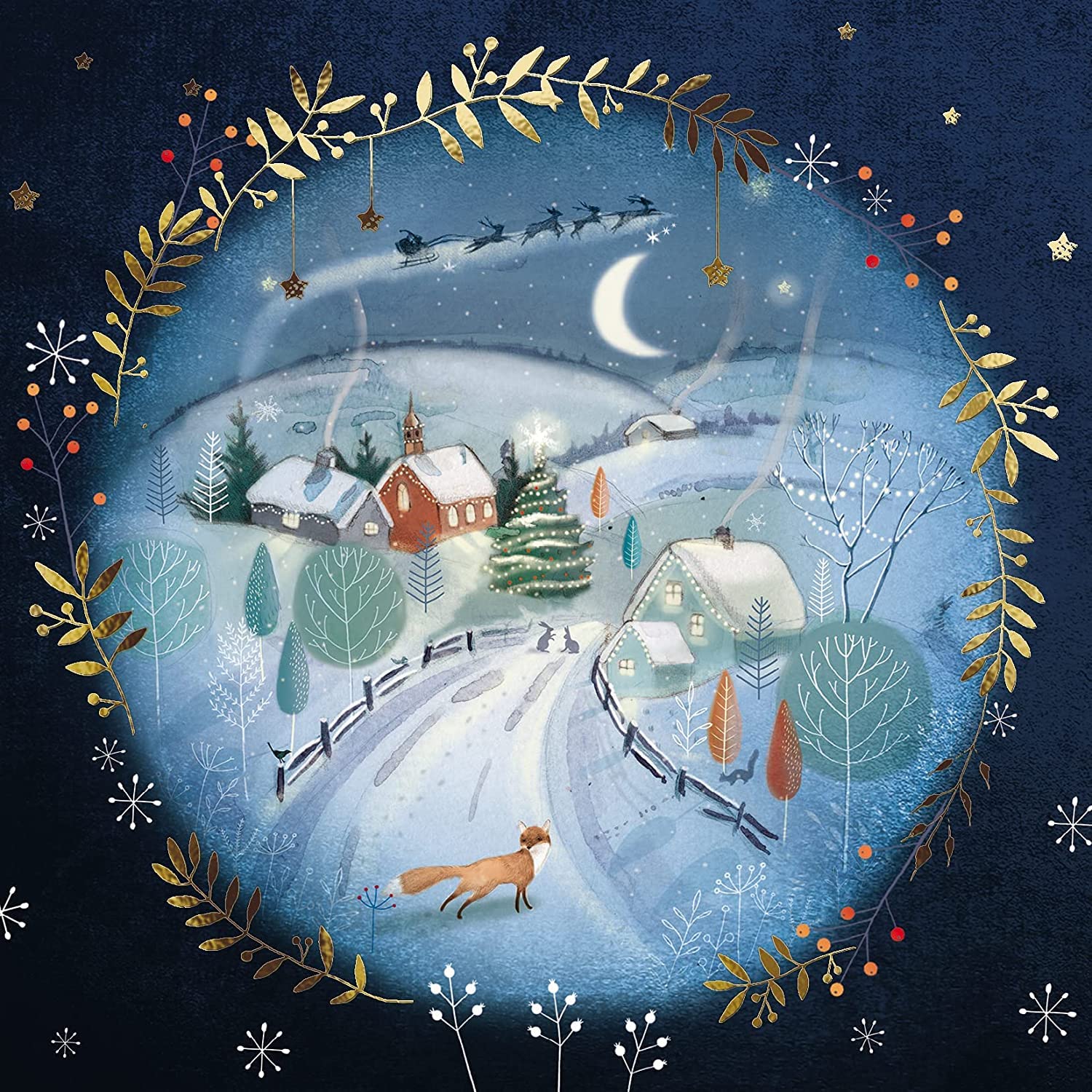 GBCC Charity Christmas Cards - Pack of 6 Premium Christmas Greeting Cards with Envelopes - Festive Winter Scene - Gold Foil Finish - Supporting UK Charities