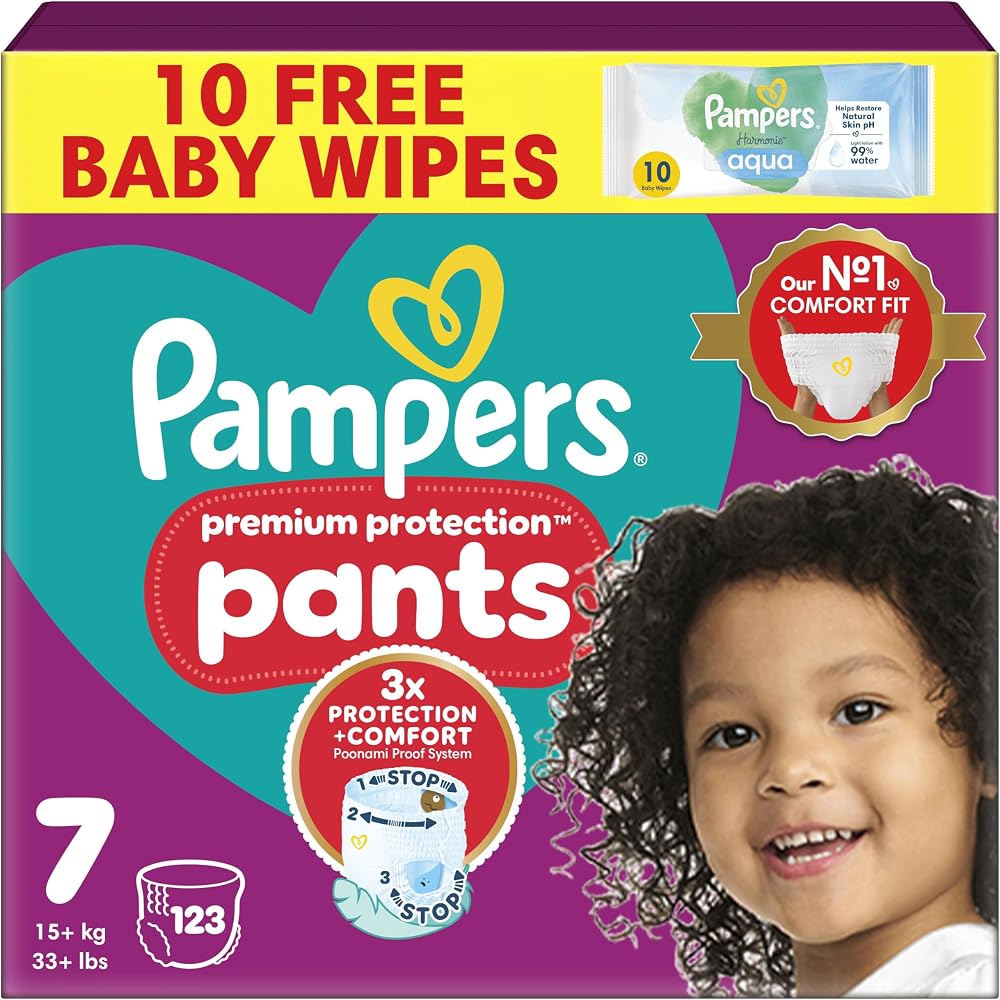 Pampers Premium Protection Nappy Pants Size 7 123 Nappies 15kg+ Monthly Pack