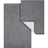 LINLA Bathroom Rugs Sets 2 Piece, Absorbent Soft Chenille Bath Mat, Non-Slip,Quick Dry, Washable, Carpet Mats for Floor, Tub and Shower, 32" x 20"/24" x 17", Grey