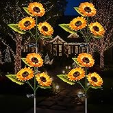 4-Pack Solar Powered Sunflower Garden Lights, LED Outdoor Decor Solar Light Flowers for Yard Patio Ground Lawn Landscape, Decorative Artificial Flower Bright Night Outside
