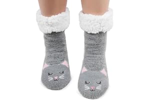 JaosWish Cat Fuzzy Slipper Socks with Grips for Womens Winter Non Slip Fluffy Cozy Warm Socks for Christmas Gifts